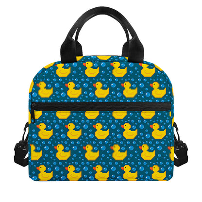 Pixel Rubber Duck Pattern Print Insulated Lunch Bag