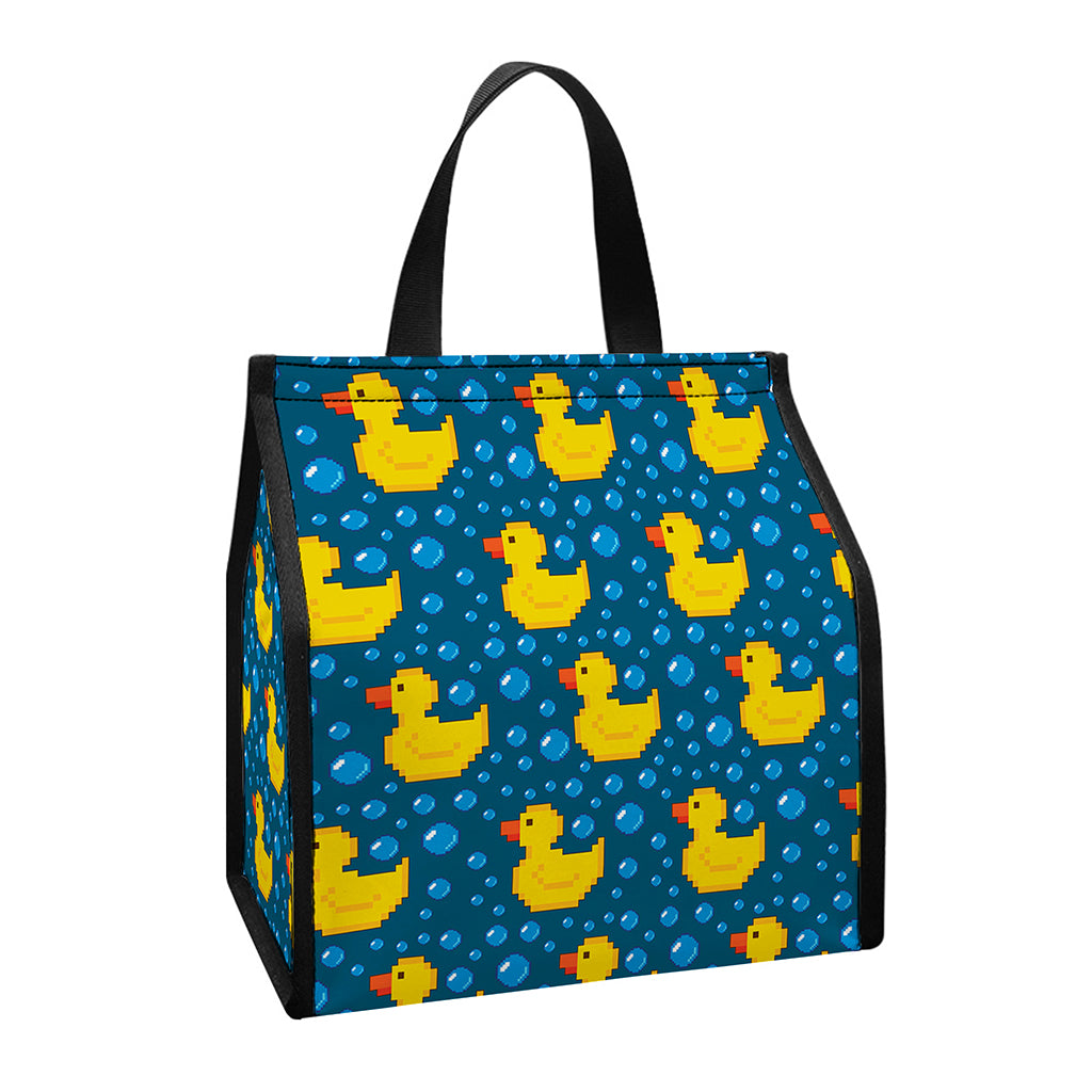 Pixel Rubber Duck Pattern Print Insulated Lunch Tote