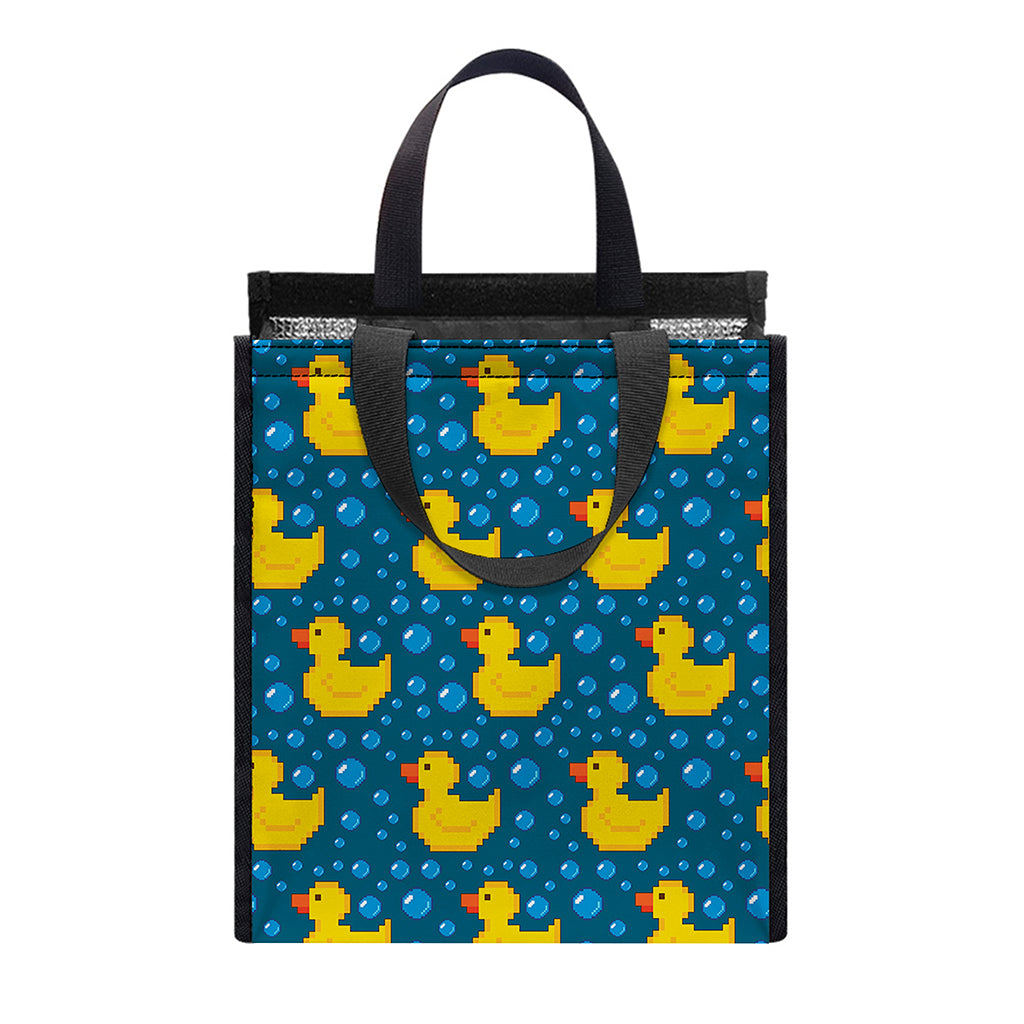 Pixel Rubber Duck Pattern Print Insulated Lunch Tote
