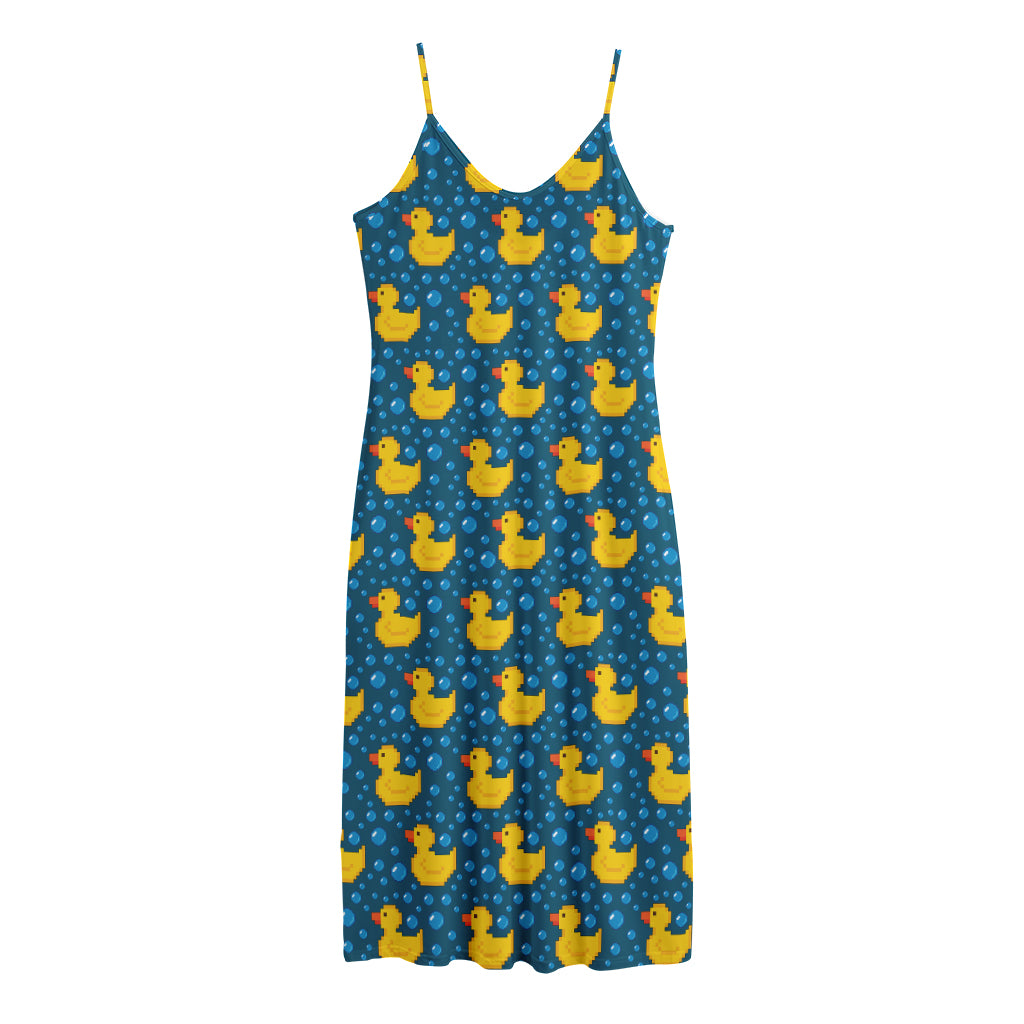 Pixel Rubber Duck Pattern Print Jersey Midi Cami Dress