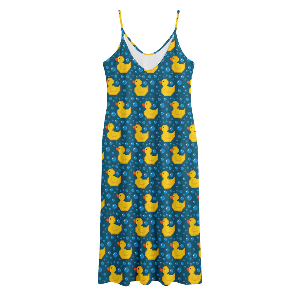 Pixel Rubber Duck Pattern Print Jersey Midi Cami Dress