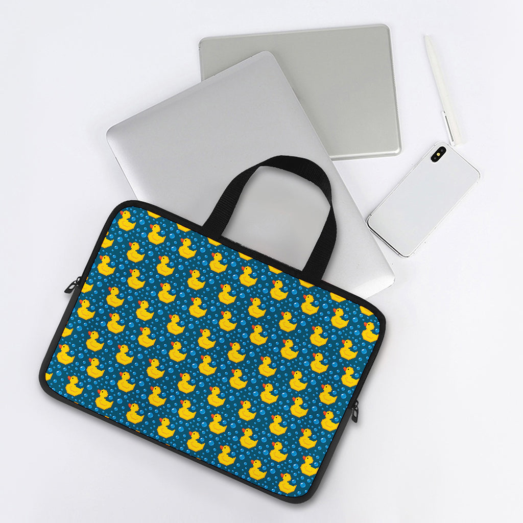 Pixel Rubber Duck Pattern Print Laptop Sleeve With Handle