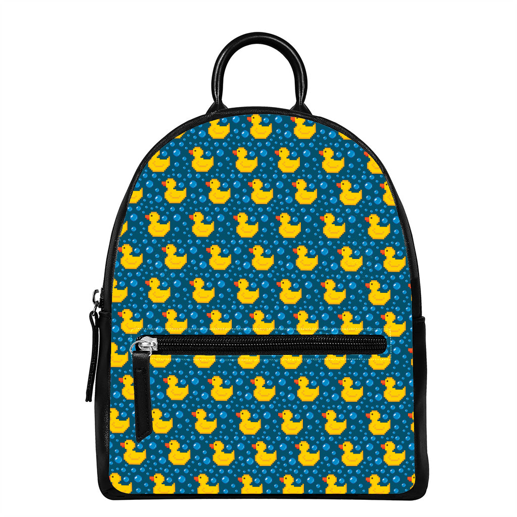 Pixel Rubber Duck Pattern Print Leather Backpack