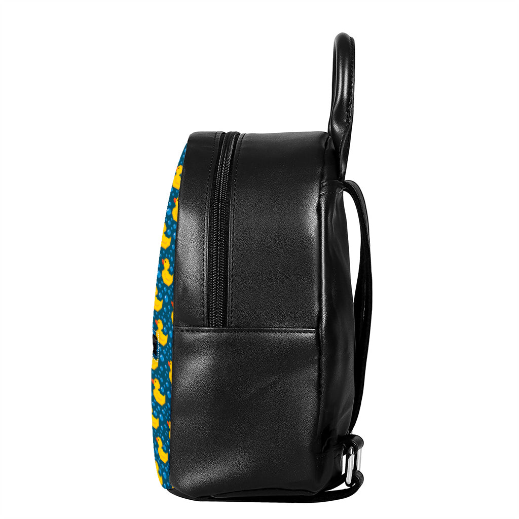 Pixel Rubber Duck Pattern Print Leather Backpack