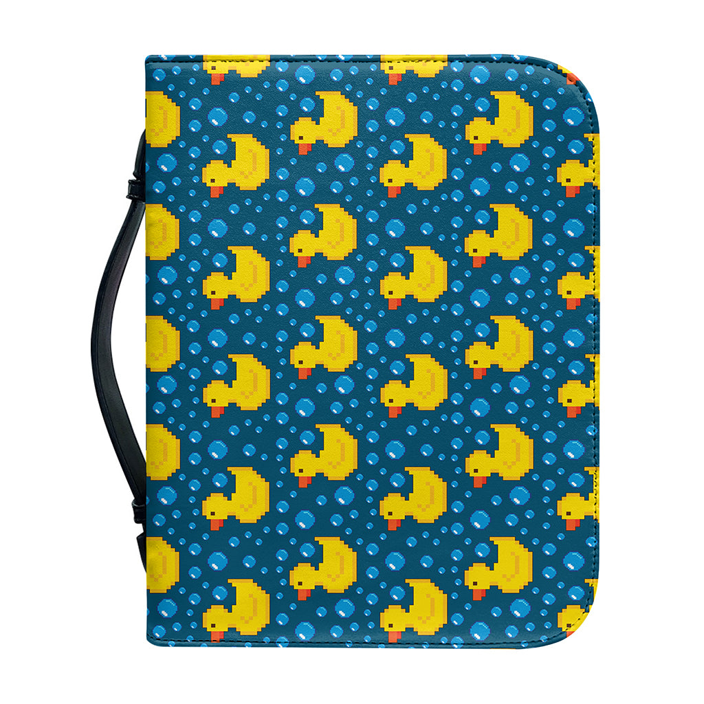 Pixel Rubber Duck Pattern Print Leather Bible Cover