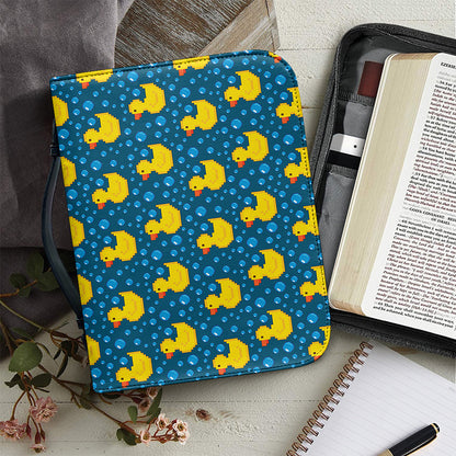 Pixel Rubber Duck Pattern Print Leather Bible Cover