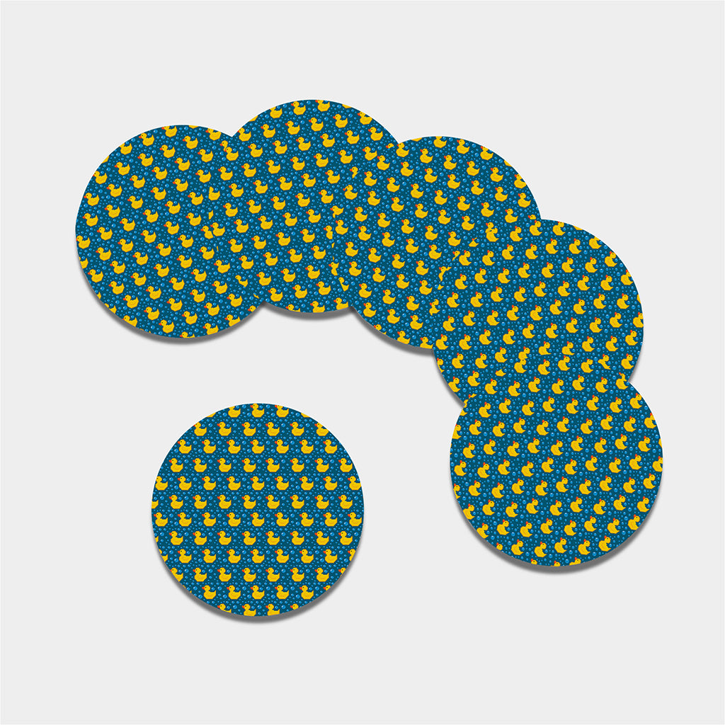 Pixel Rubber Duck Pattern Print Leather Coaster Set