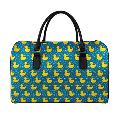 Pixel Rubber Duck Pattern Print Leather Duffle Bag