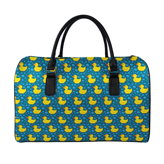 Pixel Rubber Duck Pattern Print Leather Duffle Bag