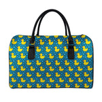 Pixel Rubber Duck Pattern Print Leather Duffle Bag
