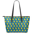 Pixel Rubber Duck Pattern Print Leather Tote Bag With Zipper
