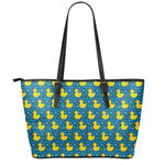 Pixel Rubber Duck Pattern Print Leather Tote Bag