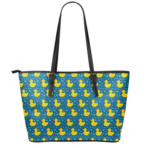 Pixel Rubber Duck Pattern Print Leather Tote Bag