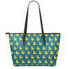 Pixel Rubber Duck Pattern Print Leather Tote Bag