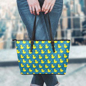 Pixel Rubber Duck Pattern Print Leather Tote Bag