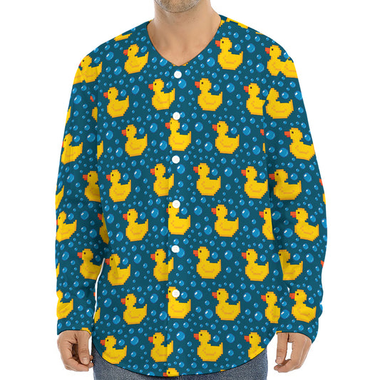 Pixel Rubber Duck Pattern Print Long Sleeve Baseball Jersey