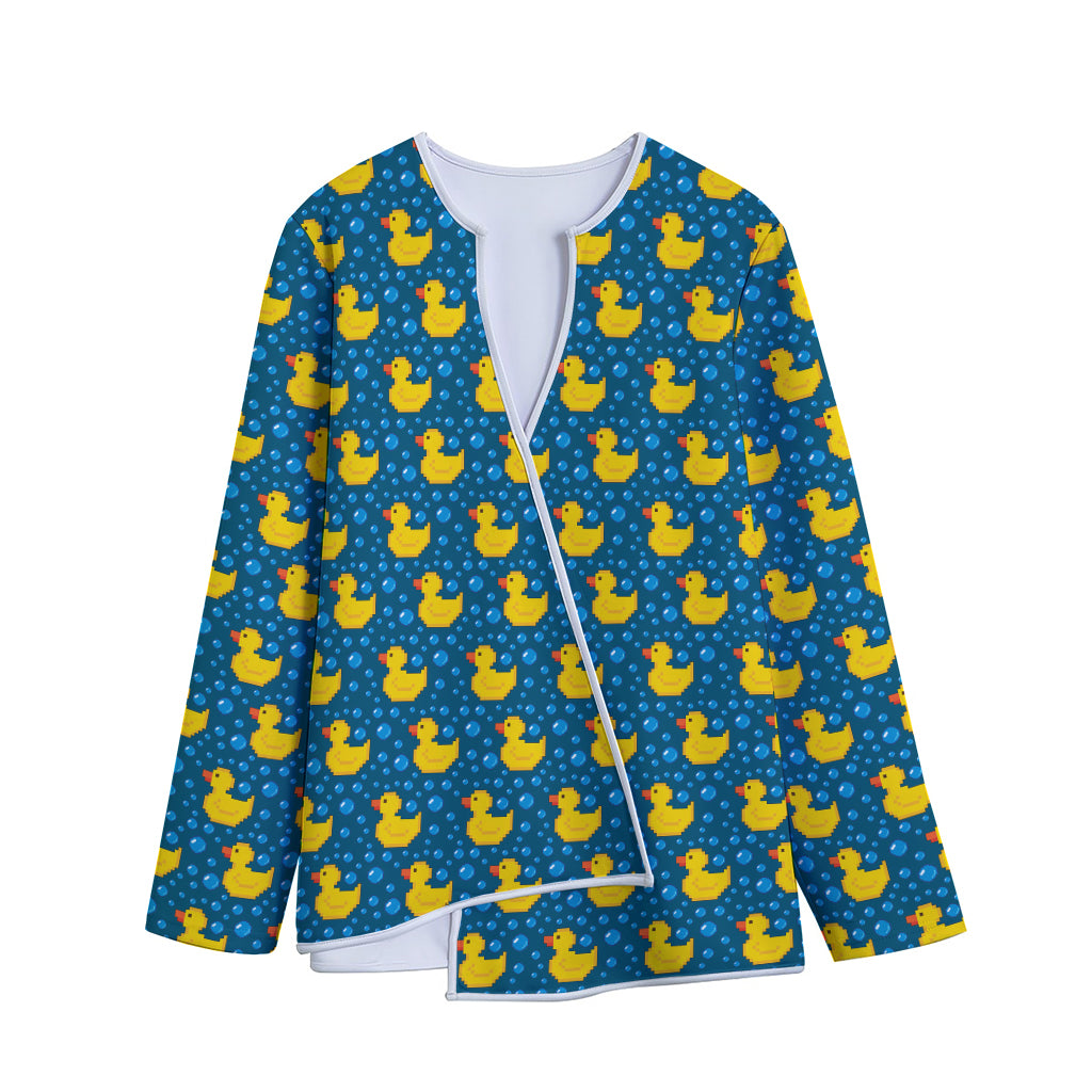 Pixel Rubber Duck Pattern Print Long Sleeve Short Coat