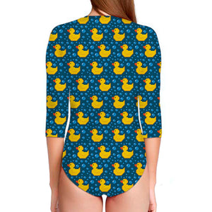 Pixel Rubber Duck Pattern Print Long Sleeve Swimsuit