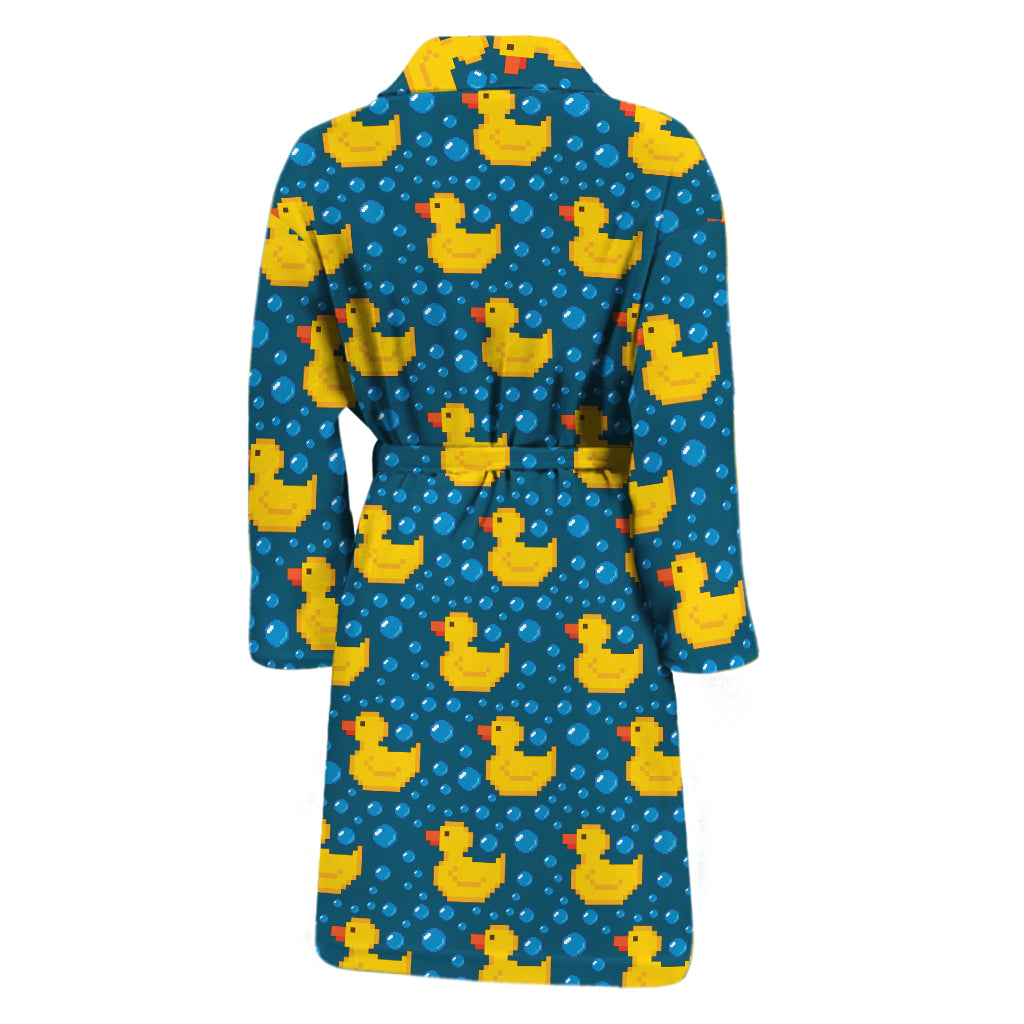 Pixel Rubber Duck Pattern Print Men's Bathrobe