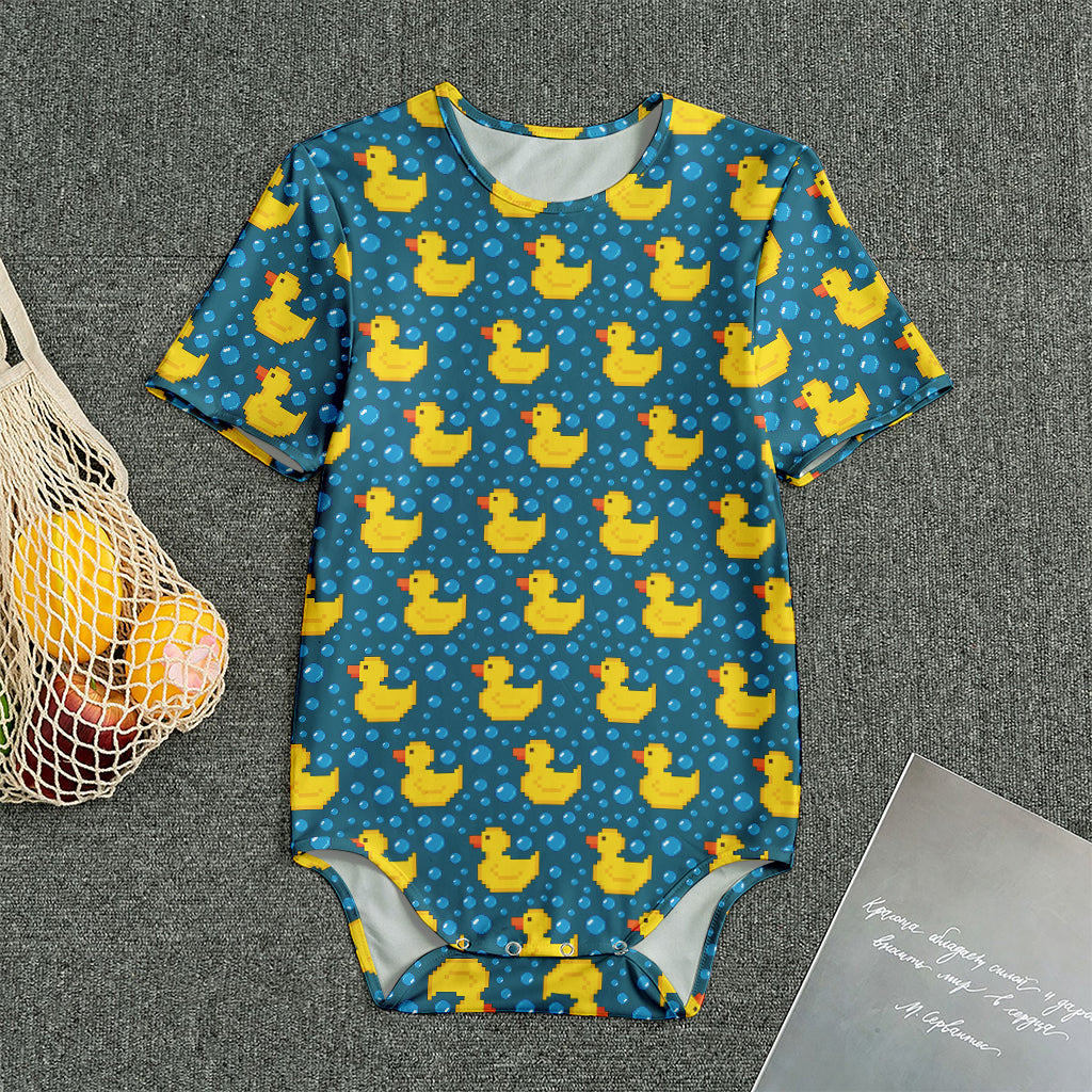 Pixel Rubber Duck Pattern Print Men's Bodysuit