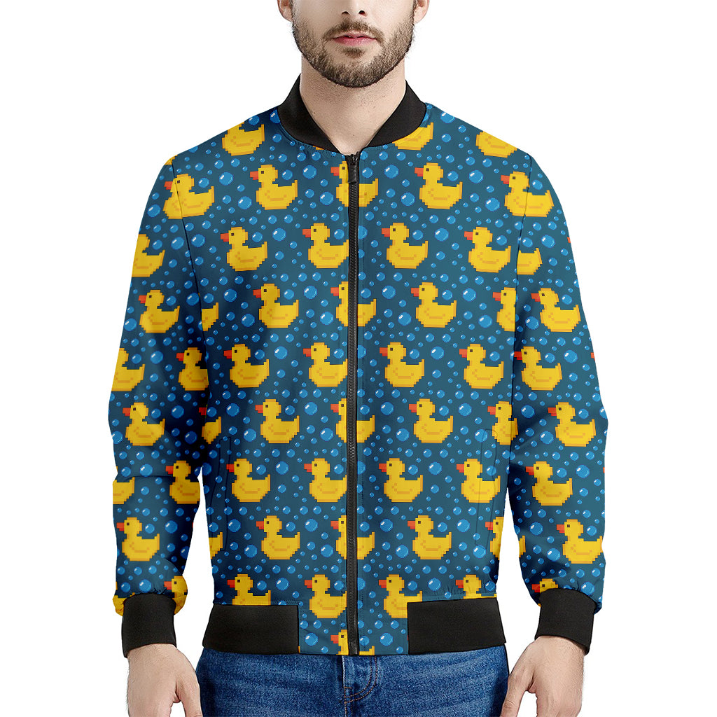 Pixel Rubber Duck Pattern Print Men's Bomber Jacket