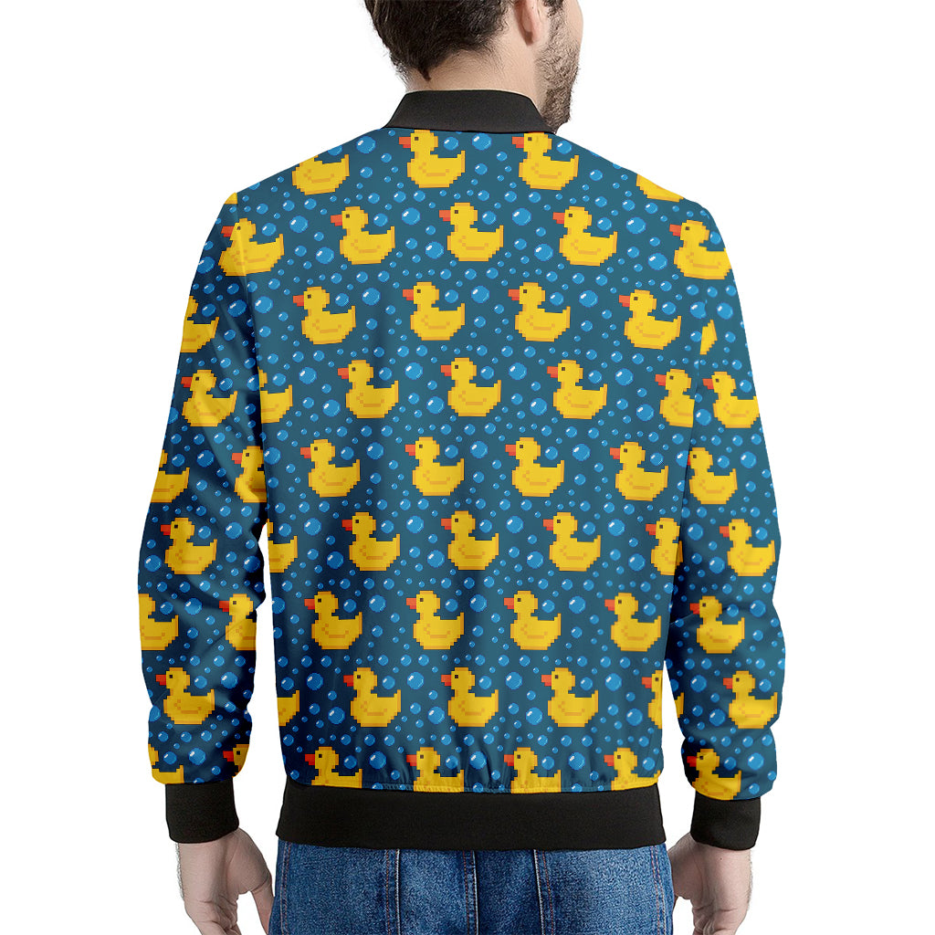 Pixel Rubber Duck Pattern Print Men's Bomber Jacket