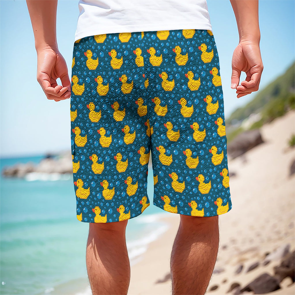 Pixel Rubber Duck Pattern Print Men's Cargo Shorts