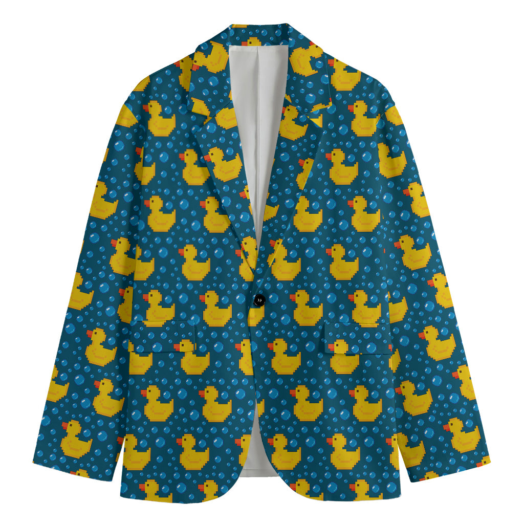 Pixel Rubber Duck Pattern Print Men's Cotton Blazer