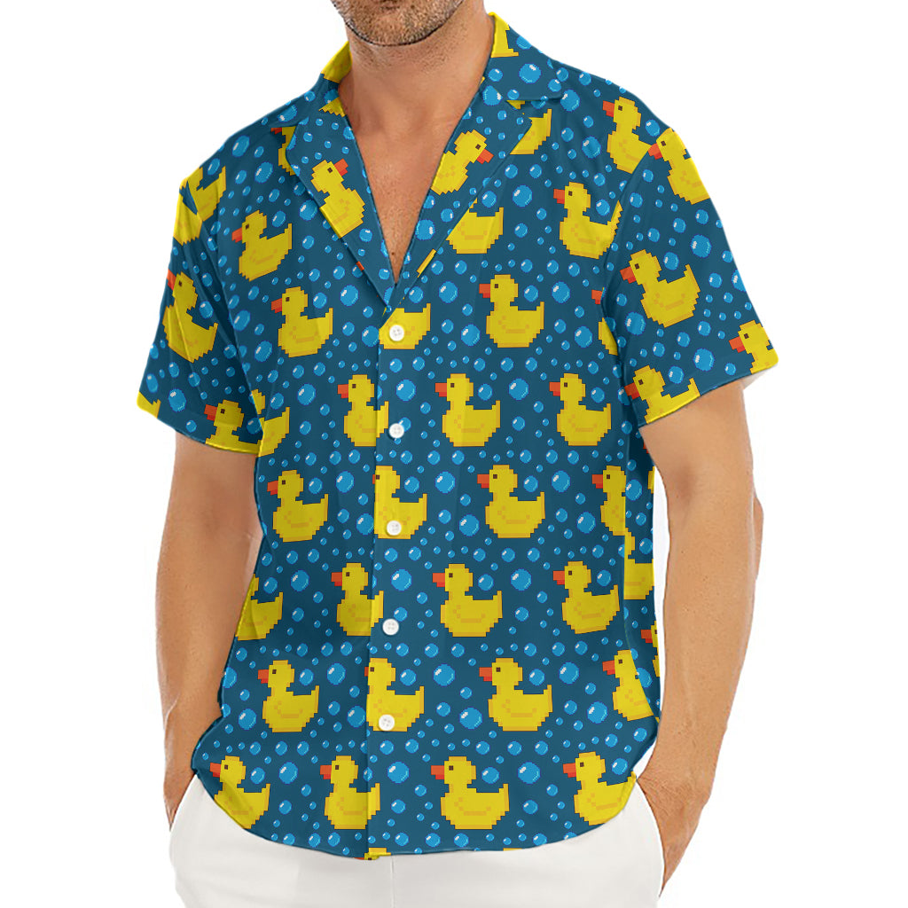 Pixel Rubber Duck Pattern Print Men's Deep V-Neck Shirt