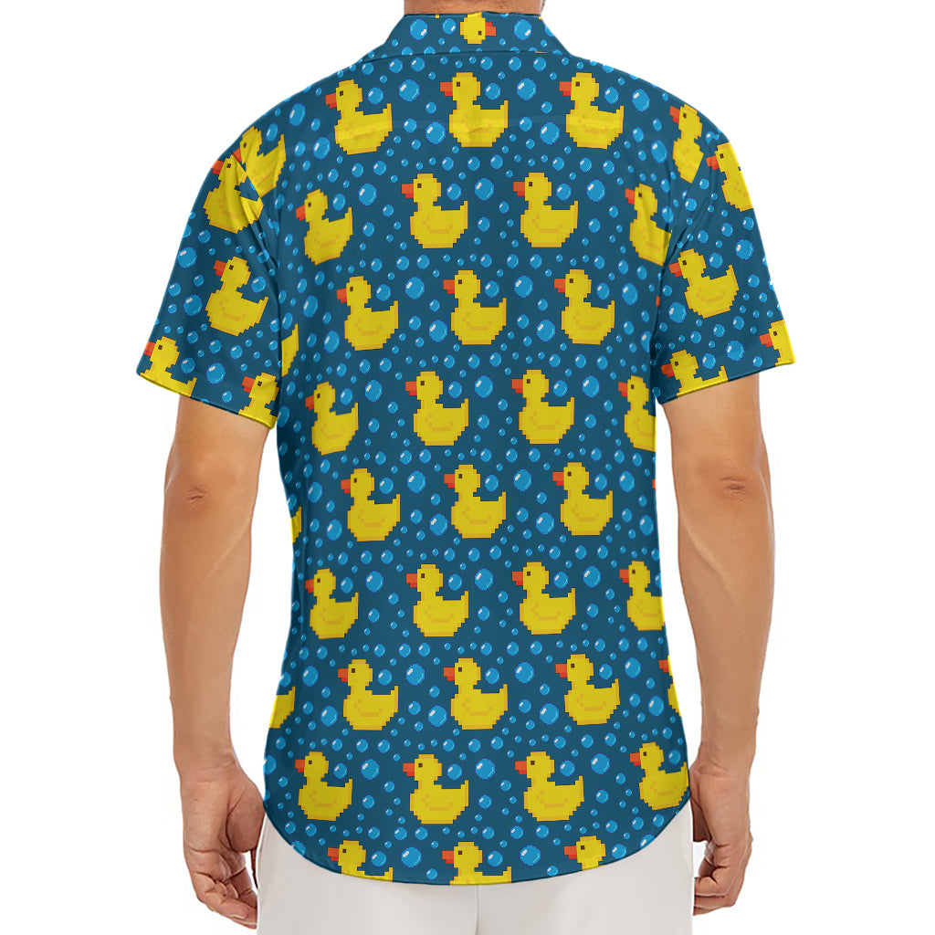 Pixel Rubber Duck Pattern Print Men's Deep V-Neck Shirt