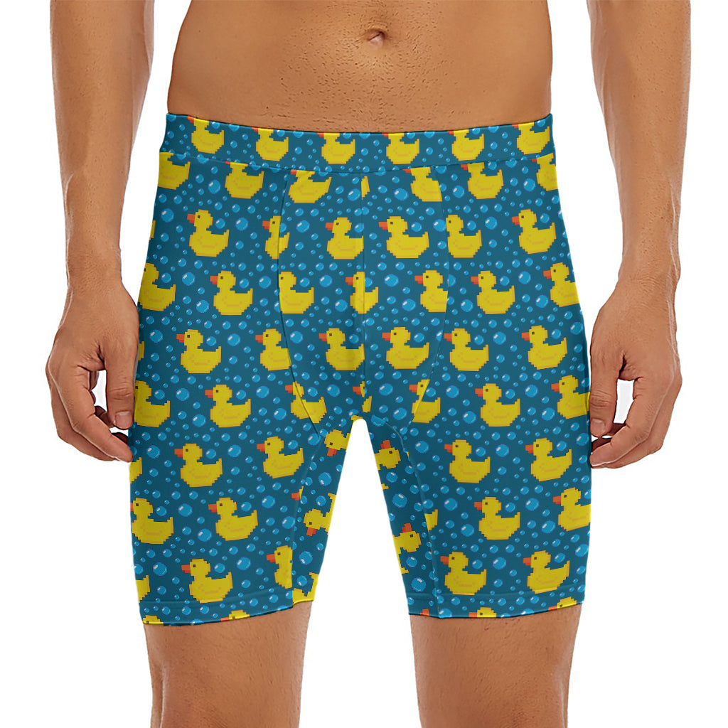 Pixel Rubber Duck Pattern Print Men's Long Boxer Briefs