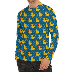 Pixel Rubber Duck Pattern Print Men's Long Sleeve Rash Guard