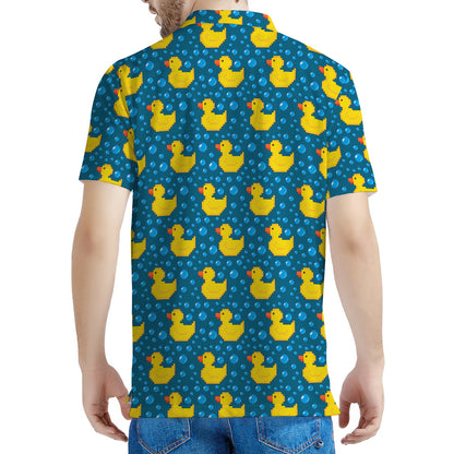 Pixel Rubber Duck Pattern Print Men's Polo Shirt