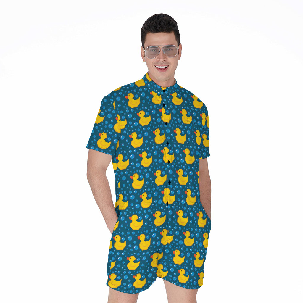 Pixel Rubber Duck Pattern Print Men's Rompers