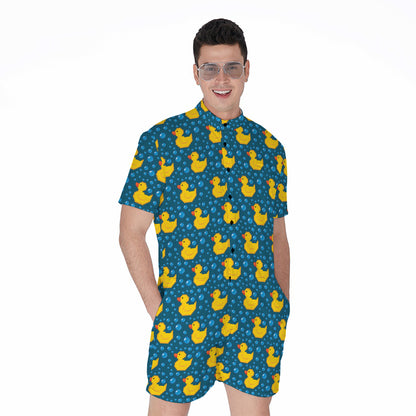 Pixel Rubber Duck Pattern Print Men's Rompers
