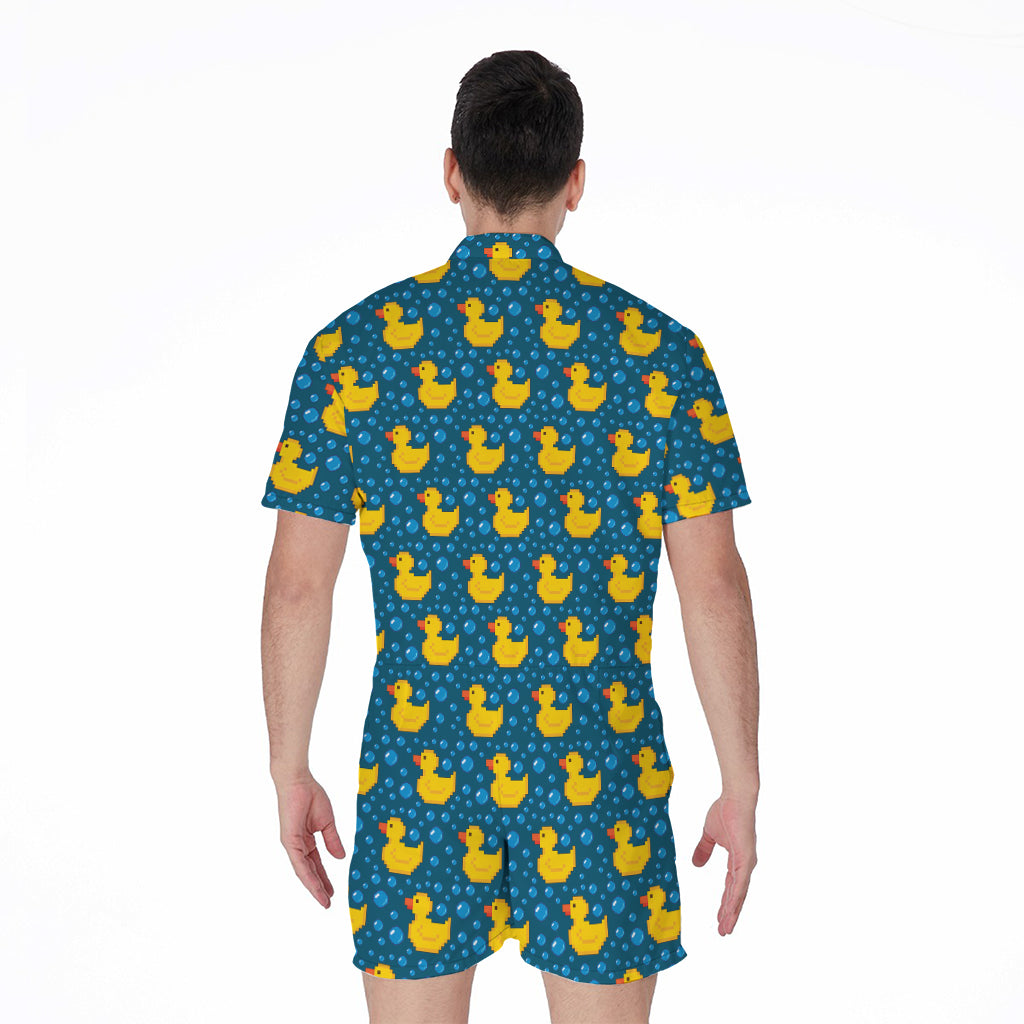 Pixel Rubber Duck Pattern Print Men's Rompers