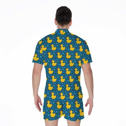 Pixel Rubber Duck Pattern Print Men's Rompers