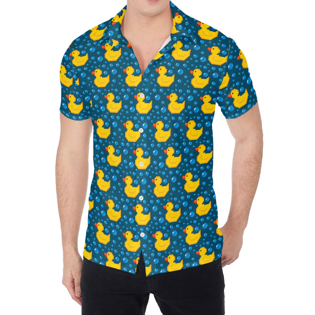 Pixel Rubber Duck Pattern Print Men's Shirt