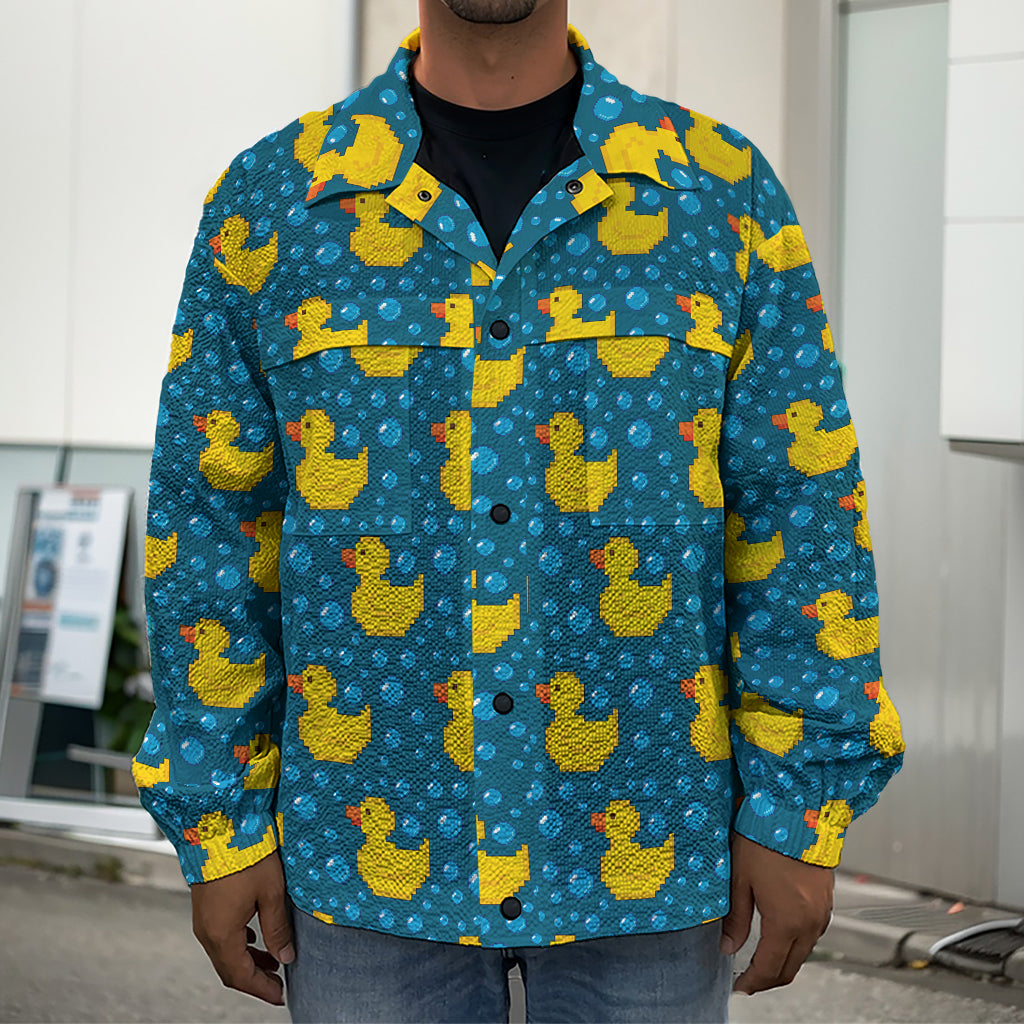 Pixel Rubber Duck Pattern Print Men's Shirt Jacket