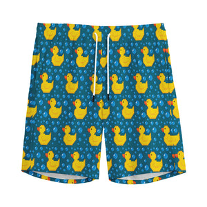 Pixel Rubber Duck Pattern Print Men's Sports Shorts