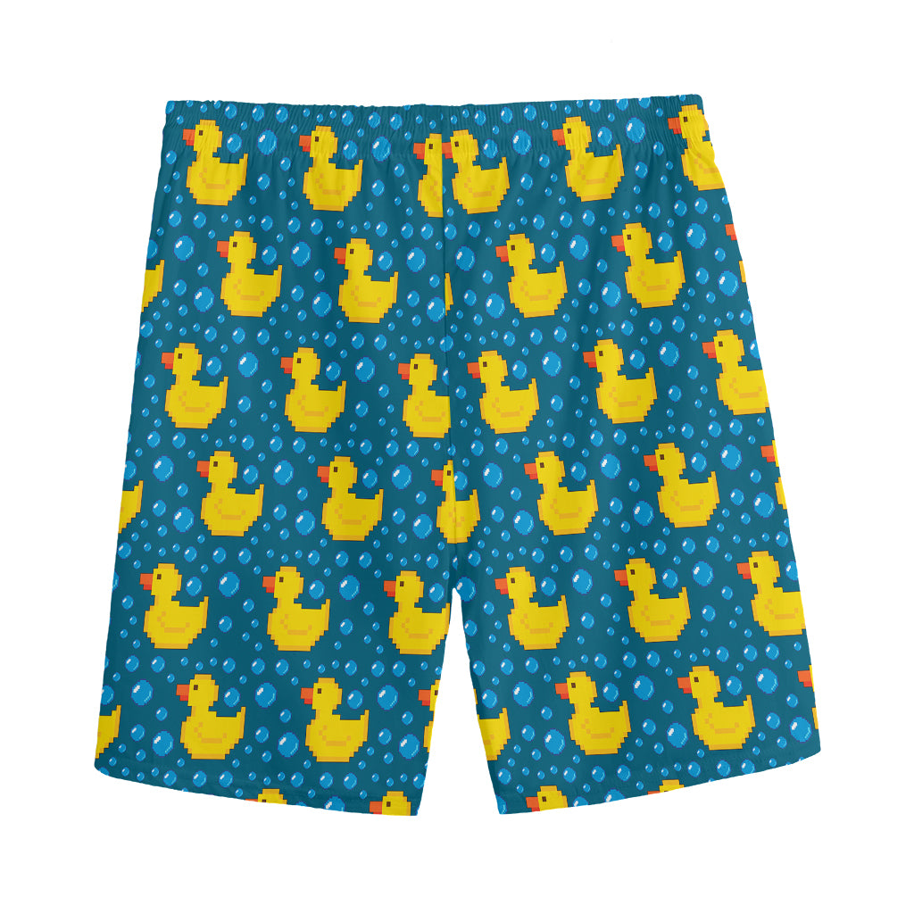 Pixel Rubber Duck Pattern Print Men's Sports Shorts