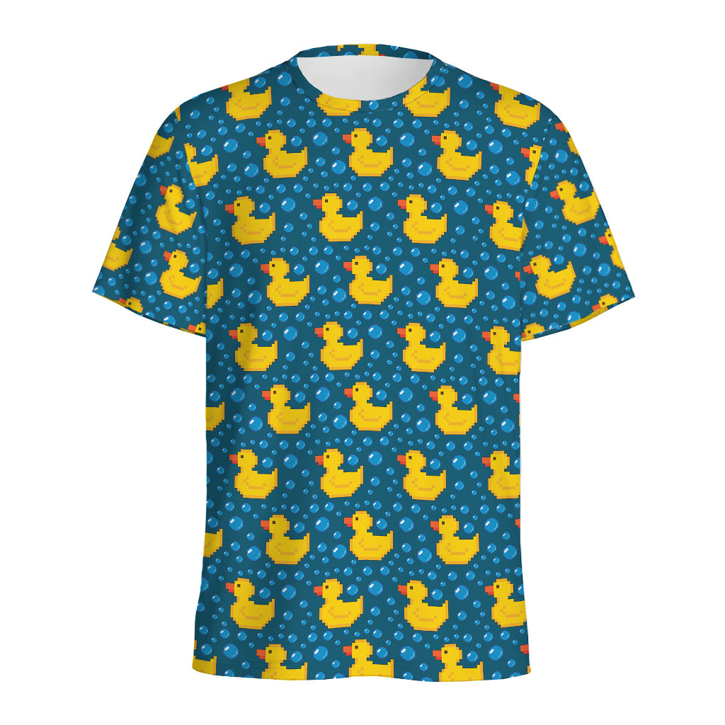 Pixel Rubber Duck Pattern Print Men's Sports T-Shirt