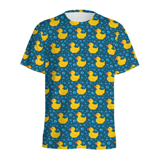 Pixel Rubber Duck Pattern Print Men's Sports T-Shirt