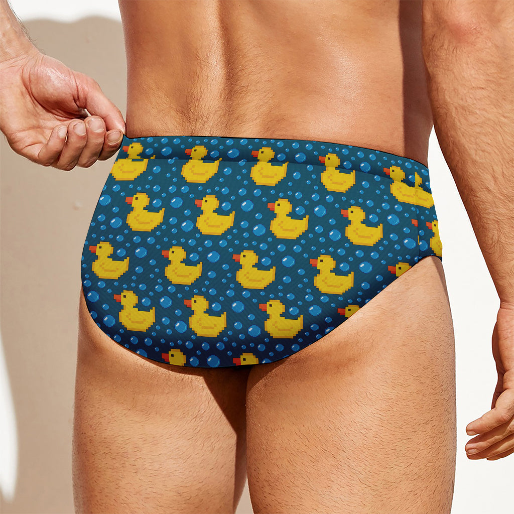 Pixel Rubber Duck Pattern Print Men's Swim Briefs