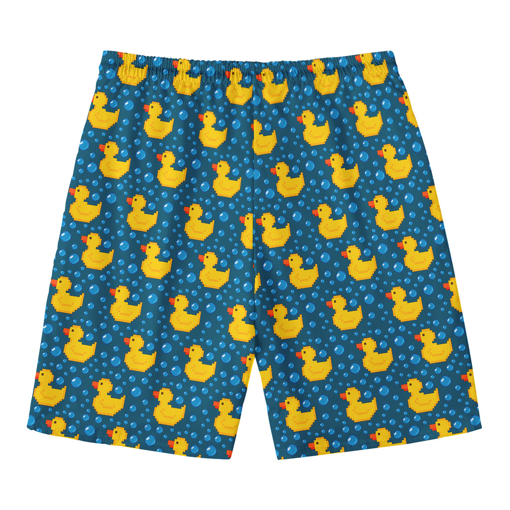 Pixel Rubber Duck Pattern Print Men's Swim Trunks