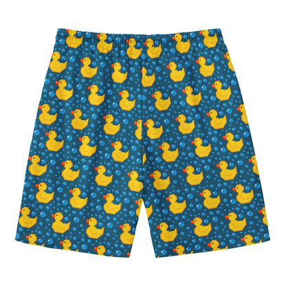 Pixel Rubber Duck Pattern Print Men's Swim Trunks