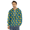 Pixel Rubber Duck Pattern Print Men's Velvet Pullover Hoodie