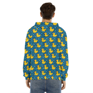 Pixel Rubber Duck Pattern Print Men's Velvet Pullover Hoodie