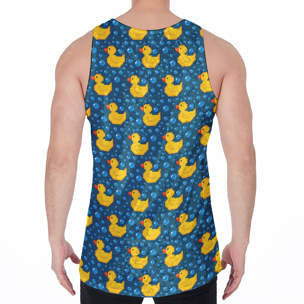 Pixel Rubber Duck Pattern Print Men's Velvet Tank Top