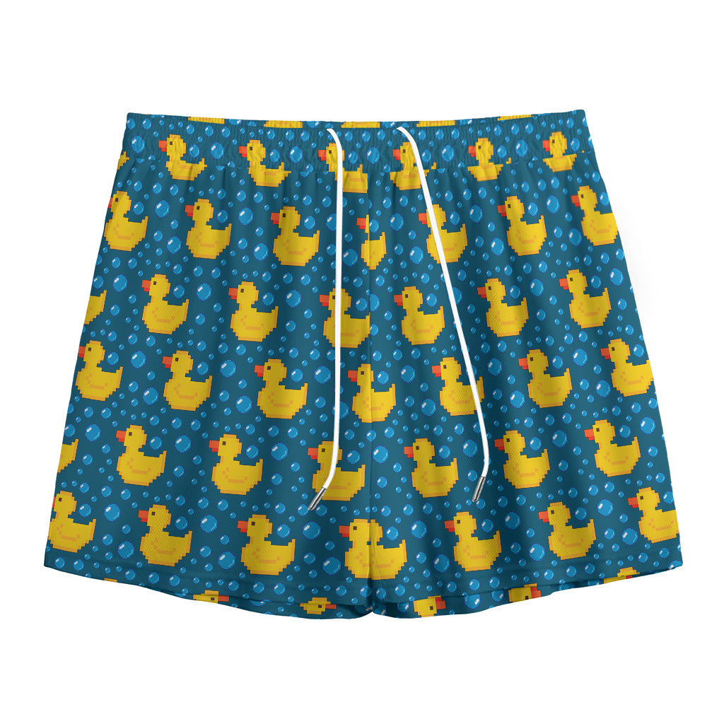 Pixel Rubber Duck Pattern Print Mesh Shorts